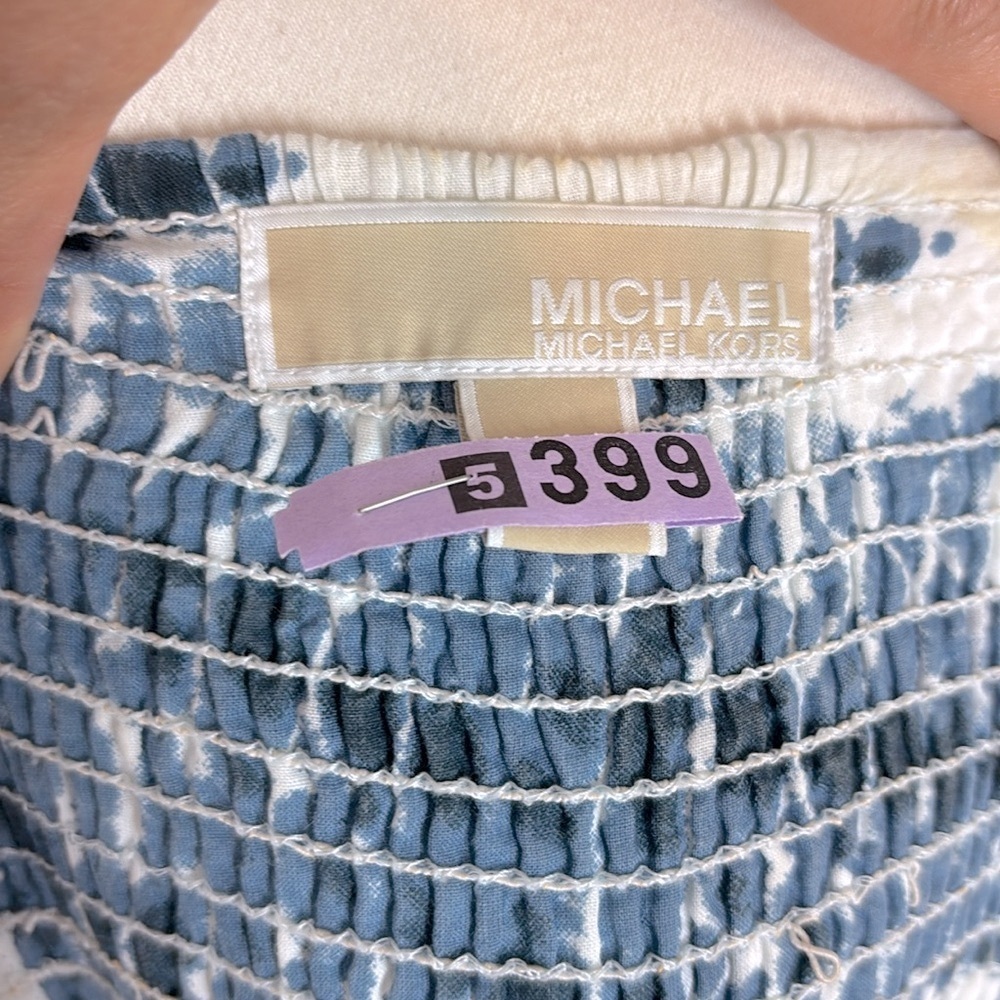 MICHAEL KORS Blue & White 100% cotton Tie-Dye Maxi Dress – Size L - Picture 6 of 7